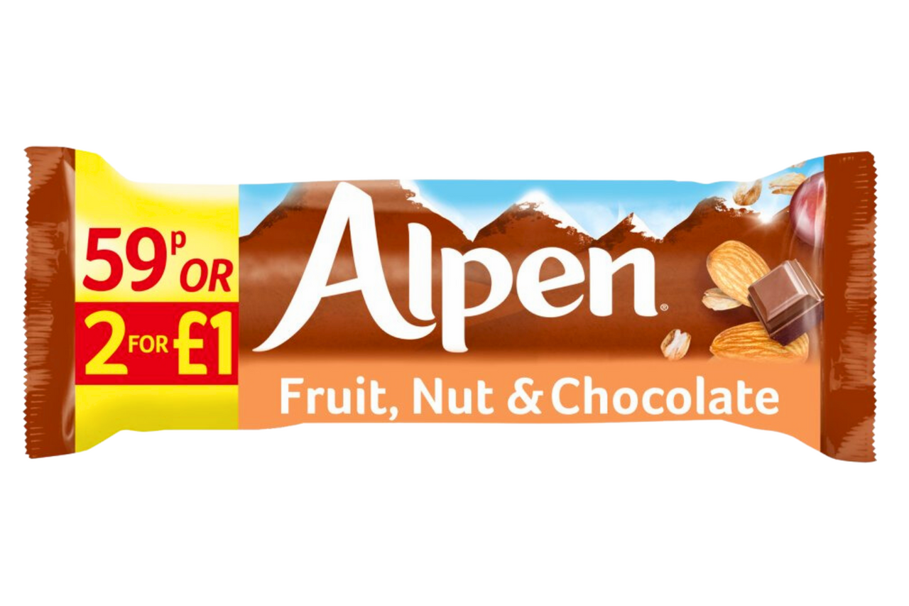 Alpen Fruit, Nut & Chocolate Cereal Bar 29g. Best Before it's